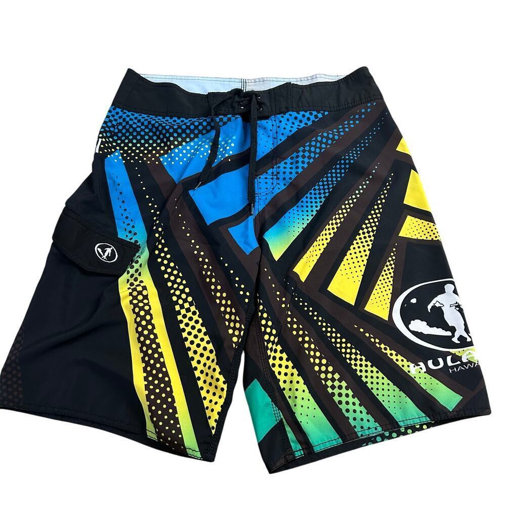 Hulakai Board Shorts Size 34 Hawaii Swim Trunks Bright Blue Yellow Surf Beach